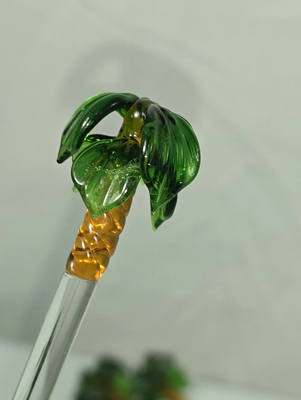 Vintage Hand Blown Glass Palm Tree Cocktail Stir Sticks Tiki Barware Set of 10